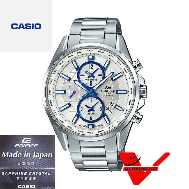 Casio Edifice World time  Alarm Clock  (ประกัน CMG) นาฬิกาข้อมือผู้ชาย กระจก Sapphire  รุ่น EFB-302JD-7A