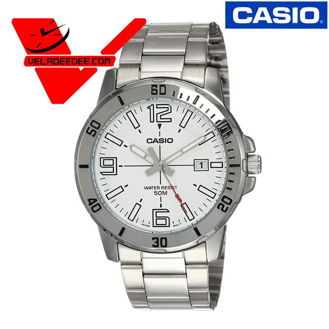 นาฬิกา Casio Standard MTP-VD01D (ประกัน CMG ศูนย์เซ็นทรัล 1 ปี) นาฬิกาข้อมือสุภาพบุรุษ สายแสตนเลสแท้  รุ่น  MTP-VD01D-7BVUDF (หน้าขาว) Veladeedee
