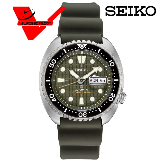 SEIKO NEW Turtle Autometic เพิ่มเลนส์กระจก sapphire ขยายวันที่  นาฬิกาข้อมือผู้ชาย สายยาง รุ่น SRPE05K1 veladeedee