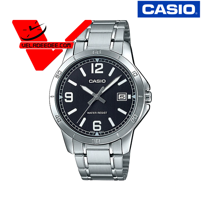 Casio Standard นาฬิกาข้อมือชาย (ประกันCMG ศูนย์เซ็นทรัล 1 ปี) สายสเตนเลส รุ่น LTP-V004D-1B2 (หน้าดำ)
