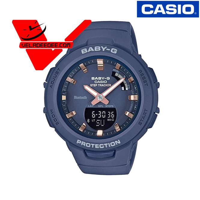 Veladeedee นาฬิกา Casio Baby-G G-SQUAD นาฬิกาข้อมือหญิง 2 ระบบ Bluetooth (ประกัน CMG ศูนย์เซ็นทรัล 1 ปี) รุ่น BSA-B100-2A (สีน้ำเงินเข้ม)