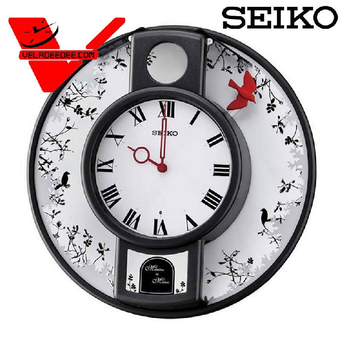 Seiko นาฬิกาแขวน เสียงดนตรีแนวธรรมชาติ ตีบอกเวลาทุก ต้นชั่วโมง เหมือนมีนกบินรอบนาฬิกา  แนวโมเดิล ร่วมสมัย รุ่น QHM001KN
