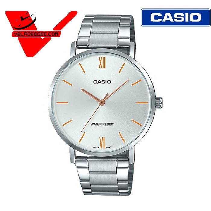 นาฬิกา Casio Standard MTP-VT01D (ประกัน CMG ศูนย์เซ็นทรัล 1 ปี) นาฬิกาข้อมือสุภาพบุรุษ สายแสตนเลสแท้ รุ่น MTP-VT01D-7BUDF (หน้าขาว) Veladeedee