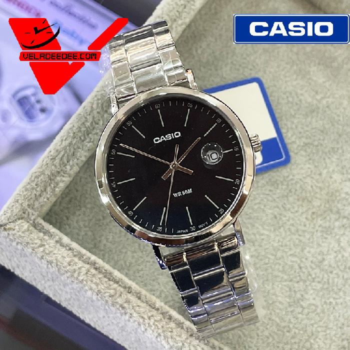 นาฬิกาผู้ชาย สายสเตนเลสสตีล รุ่น MTP-E175D , รับประกันศูนย์เซ็นทรัล 1 ปี (CMG) สินค้าของแท้ 100%   MTP-E175D-1E (หน้าดำ)