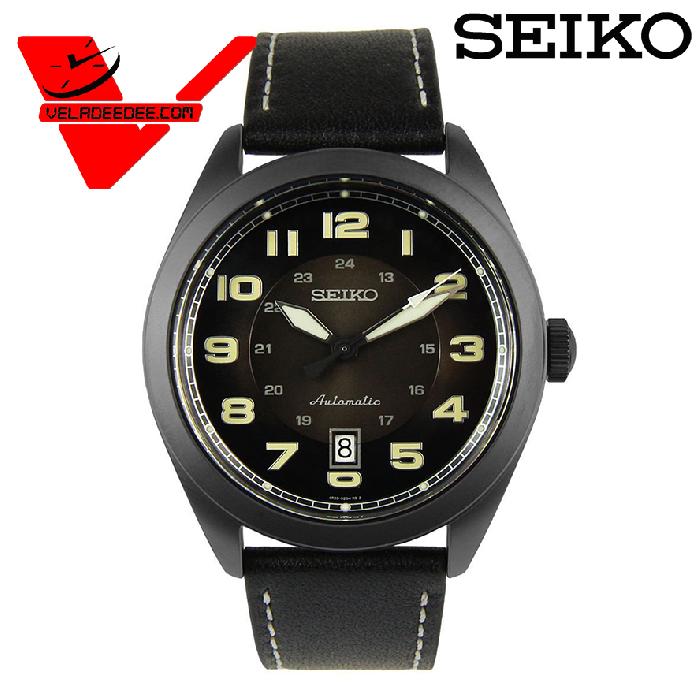 นาฬิกา Seiko Sports Automatic นาฬิกาข้อมือผู้ชาย สายหนังแท้ รุ่น  SRPC89K1 (หน้าดำ)