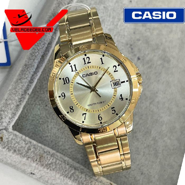 Casio Standard (ประกัน CMG ศูนย์เซ็นทรัล) MTP-V004G นาฬิกาข้อมือสุภาพบุรุษ รุ่น MTP-V004G-9B (ทองเลขล้วน)