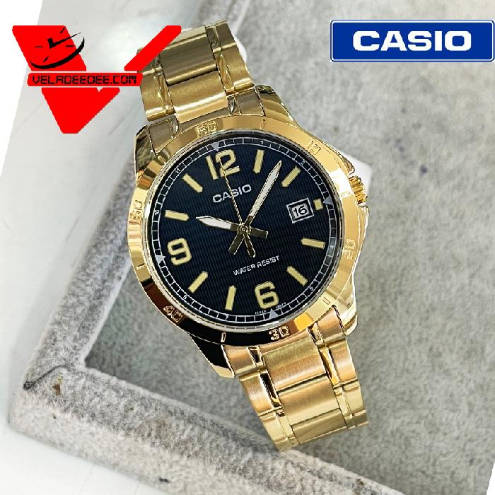 Casio Standard (ประกัน CMG ศูนย์เซ็นทรัล) MTP-V004G นาฬิกาข้อมือสุภาพบุรุษ รุ่น MTP-V004G-1B (ดำขีด)