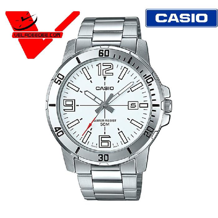 Casio Standard นาฬิกาข้อมือ สายแสตนเลสแท้ แสดงวันที่ (ประกันCMG) รุ่น MTP-VD01D-7B