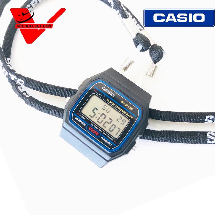 นาฬิกาพระ นาฬิกาห้อคอ Casio รุ่น F-91 ปลุกได้ จับเวลาได้ มีไฟ กันน้ำ ตั้งเตือนทุกชั่วโมงได้ สินค้าใหม่ 100 % ของแท้ 100 % มีกล่องและใบประกัน
